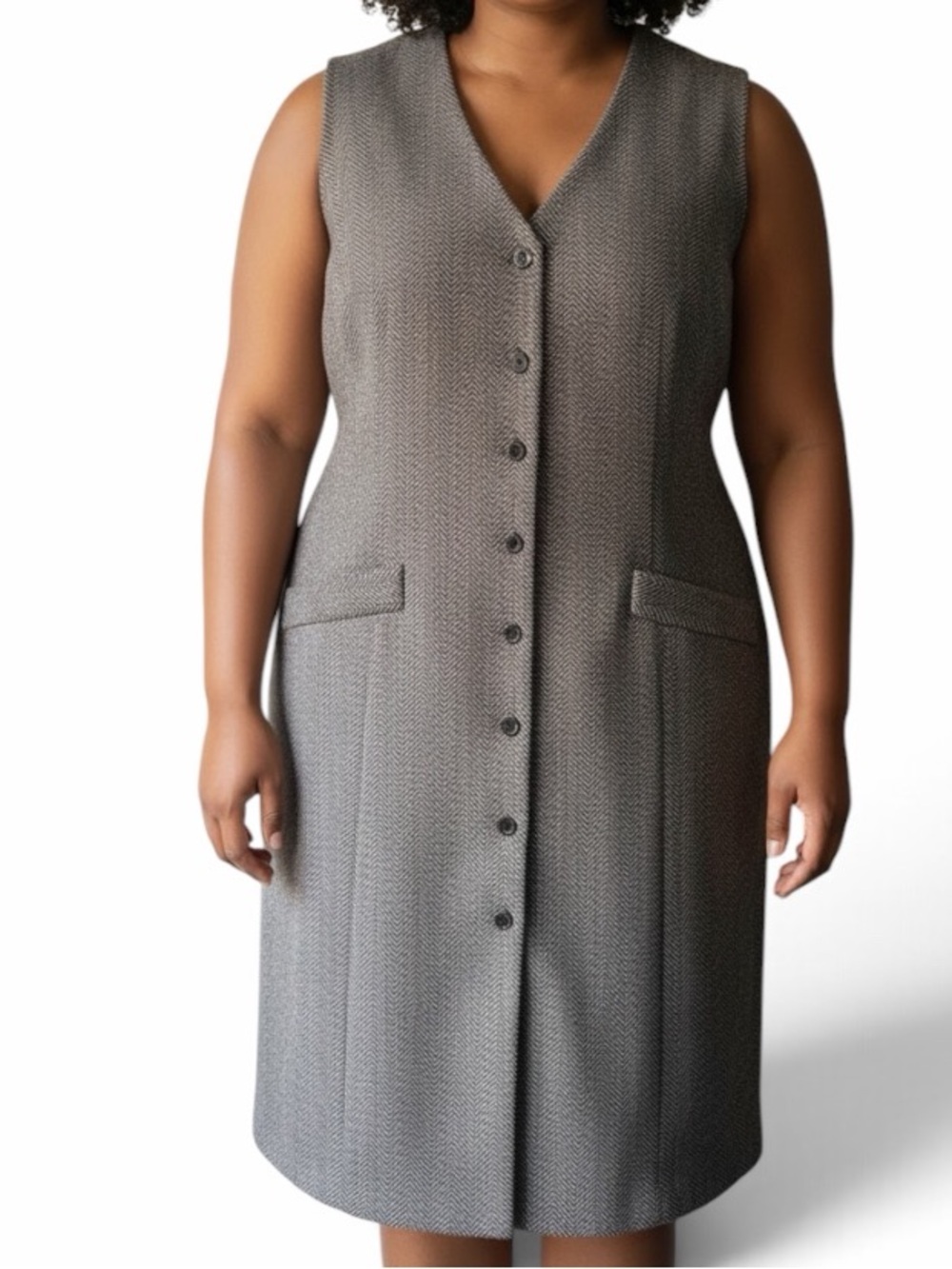 EGO Women’s Vintage Lightweight Herringbone Button-Front Sleeveless Sport Dress